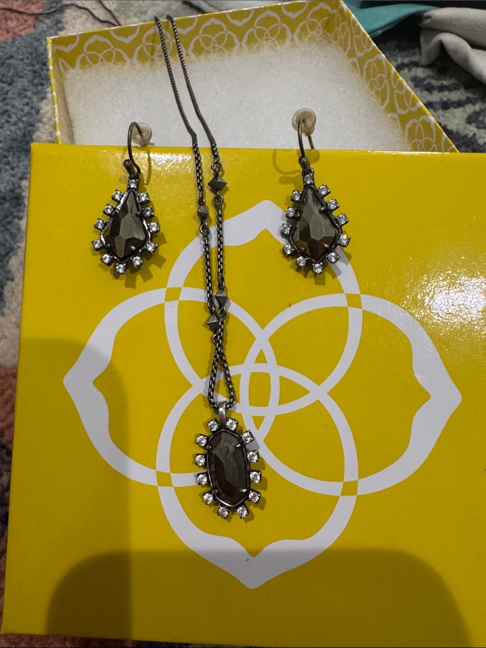 Kendra Scott Hematite Teardrop Pendant Necklace & Earrings Set